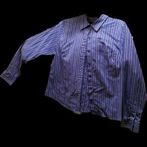 Covington Stretch Blue Striped Long Sleeve Button Down Women's Shirt Size L